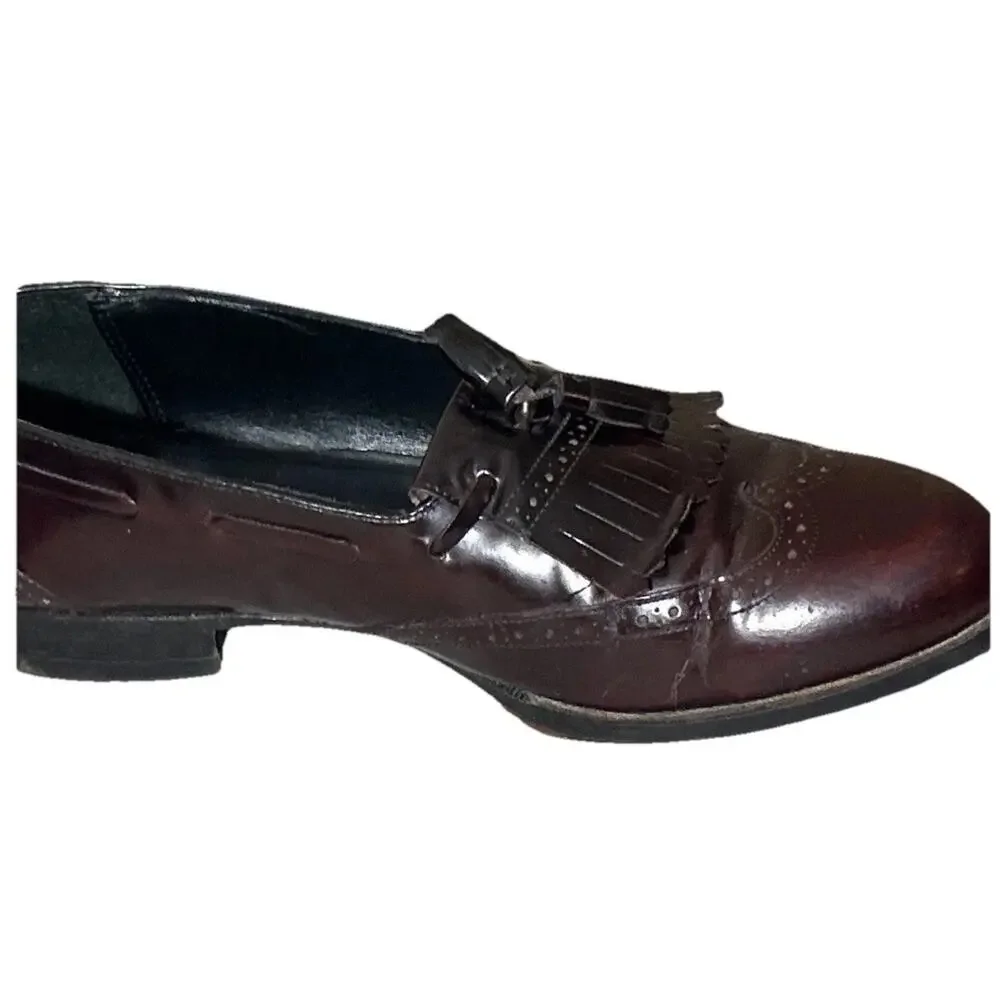 Johnston & Murphy Oxblood Tassel Loafers Mens 8.5 D Leather Wingtip Brogue Dress